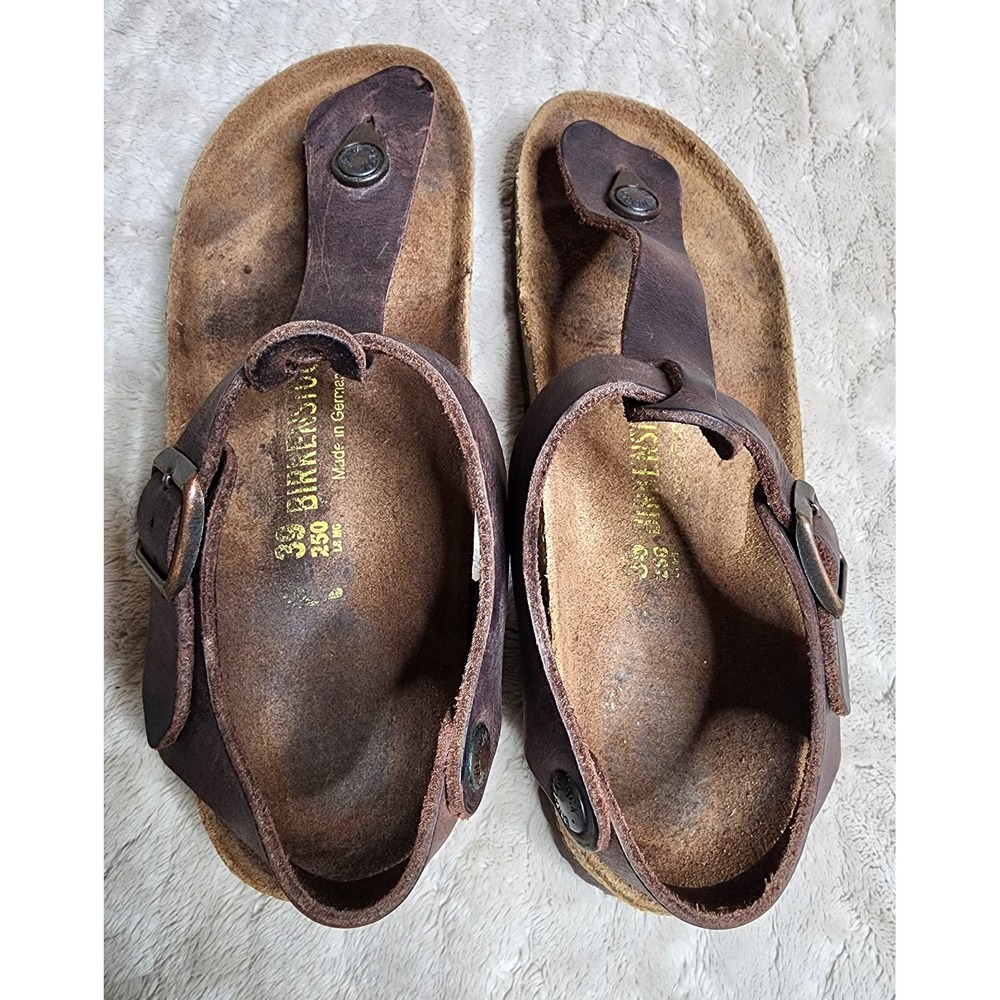 Vintage Birkenstock Kairo Thong Sandals Brown Oiled Leather Ankle Strap 39